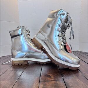 Lugz Metallic Silver Boots Flexastride Memory Foam Mens 9 Combat Streetwear